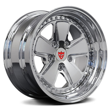 Custom forged 5 spoke deep dish wheels in chrome finish, suitable for Porsche 911 aftermarket rims.